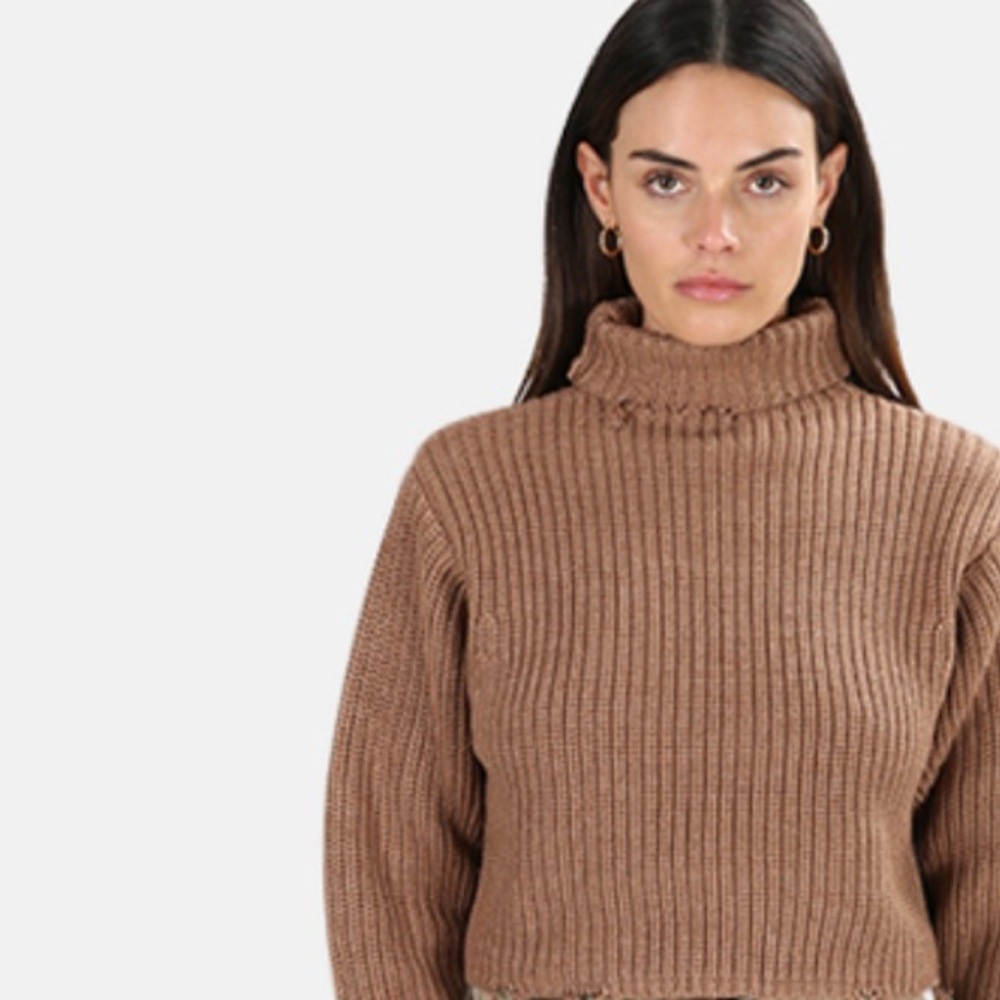 RtA Beau Turtleneck Sweater - Beige with Rough Hems Sz S